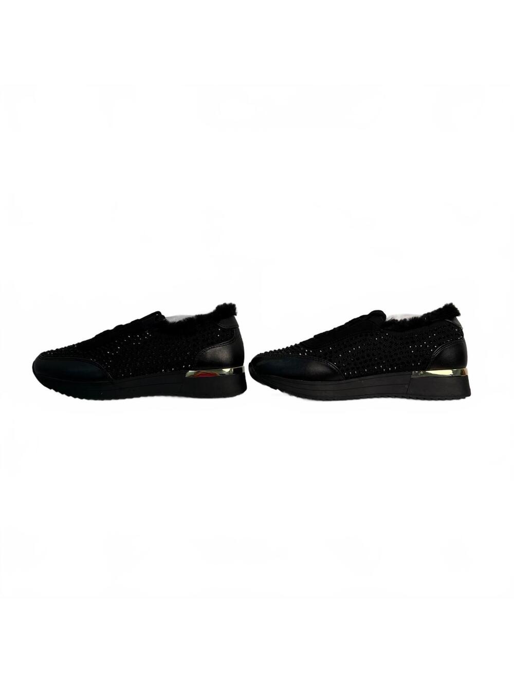 Kenneth Cole Reaction Cari Faux Fur Jewel Jogger Sneaker Black Size 6.5 New